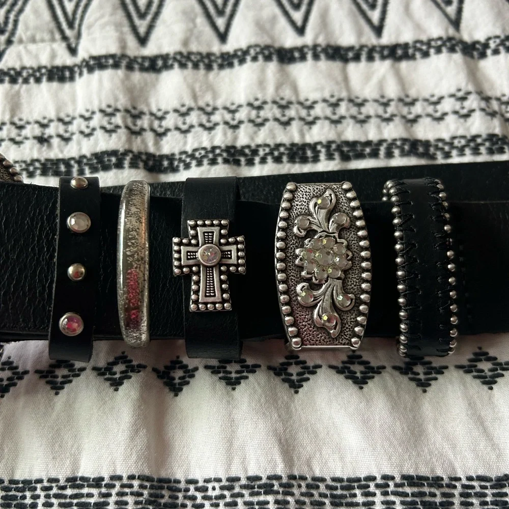 Rhinestone Black Leather Belt - Picture 5 of 6